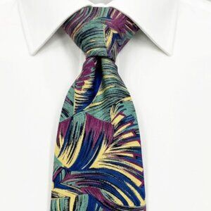 Louis Simard Paris Silk Tie Tropical Jungle Foliage 80's Exotic Hawaiian Miami